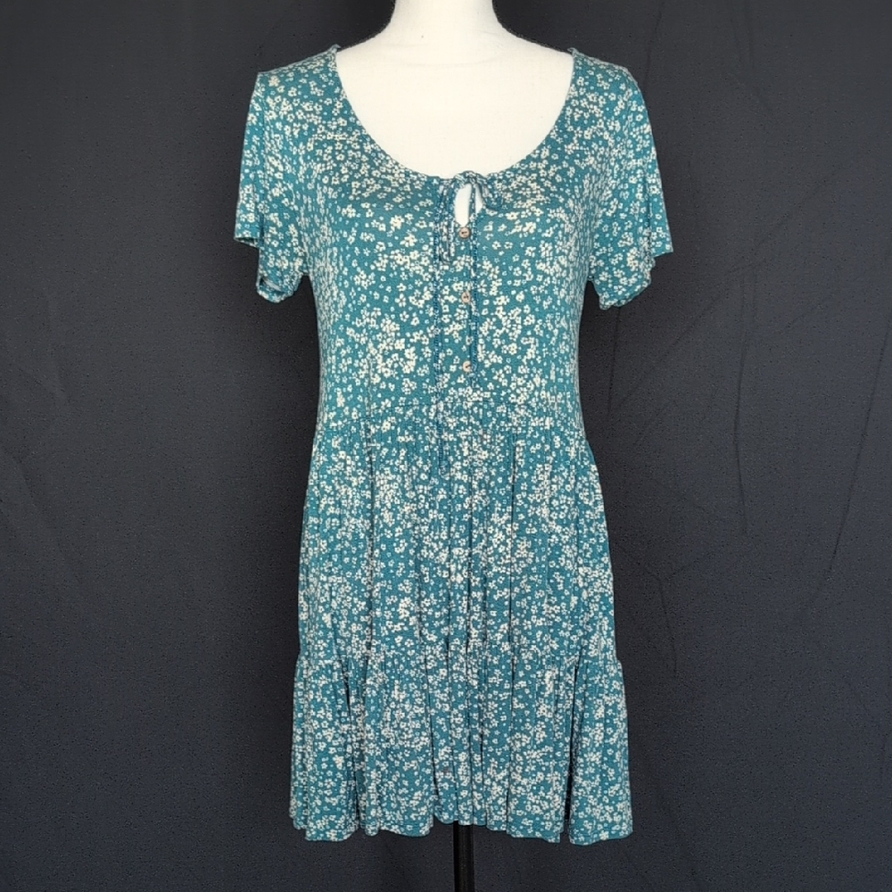 By Together Teal and Cream Floral Short Dress
